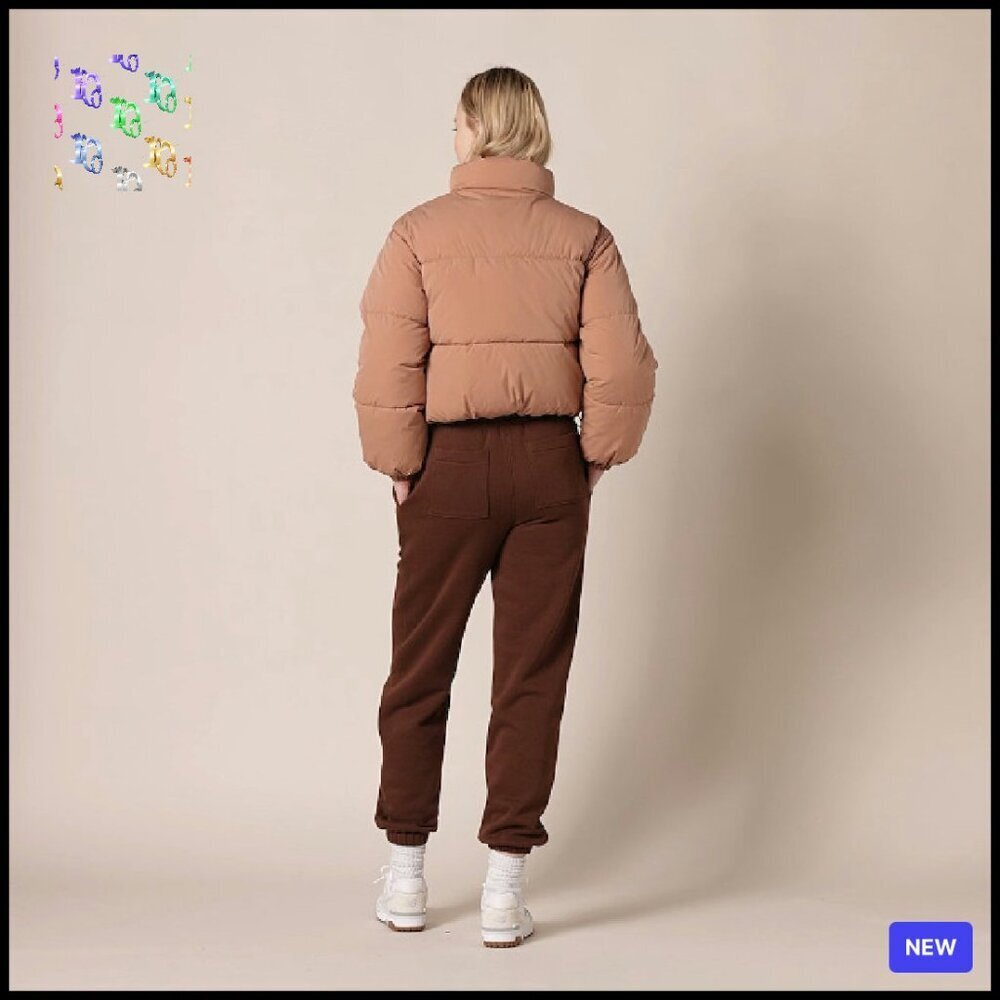Cropped Full-Zip Puffer Jacket Winter Warm Stand Collar Chic Minimal - Picture 8 of 8